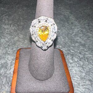 yellow CZ White CZ Cocktail ring adjustable